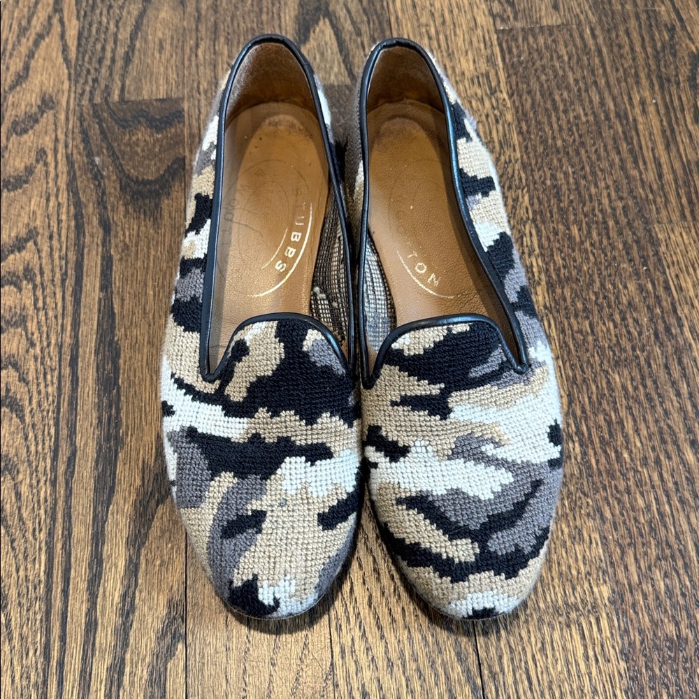 Stubs & Wootton Camo grey and tan Needlepoint Slipper neutral with black - Picture 2 of 7